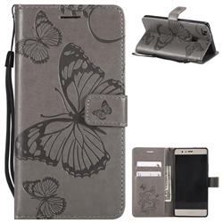 Embossing 3D Butterfly Leather Wallet Case for Huawei P9 Lite G9 Lite - Gray