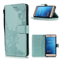 Intricate Embossing Lotus Mandala Flower Leather Wallet Case for Huawei P9 Lite G9 Lite - Green