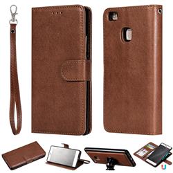 Retro Greek Detachable Magnetic PU Leather Wallet Phone Case for Huawei P9 Lite G9 Lite - Brown