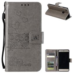 Embossing Owl Couple Flower Leather Wallet Case for Huawei P9 Lite G9 Lite - Gray