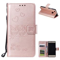 Embossing Owl Couple Flower Leather Wallet Case for Huawei P9 Lite G9 Lite - Rose Gold