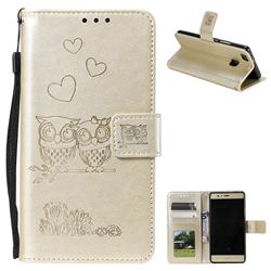 Embossing Owl Couple Flower Leather Wallet Case for Huawei P9 Lite G9 Lite - Golden