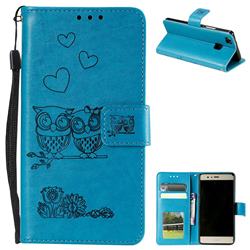 Embossing Owl Couple Flower Leather Wallet Case for Huawei P9 Lite G9 Lite - Blue
