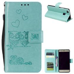 Embossing Owl Couple Flower Leather Wallet Case for Huawei P9 Lite G9 Lite - Green