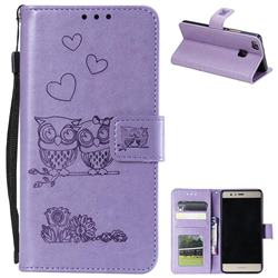 Embossing Owl Couple Flower Leather Wallet Case for Huawei P9 Lite G9 Lite - Purple