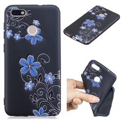 Little Blue Flowers 3D Embossed Relief Black TPU Cell Phone Back Cover for Huawei P9 Lite Mini (Y6 Pro 2017)