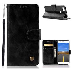 Luxury Retro Leather Wallet Case for Huawei P9 Lite Mini (Y6 Pro 2017) - Black