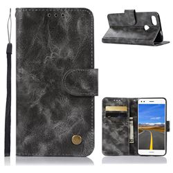 Luxury Retro Leather Wallet Case for Huawei P9 Lite Mini (Y6 Pro 2017) - Gray