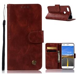 Luxury Retro Leather Wallet Case for Huawei P9 Lite Mini (Y6 Pro 2017) - Wine Red