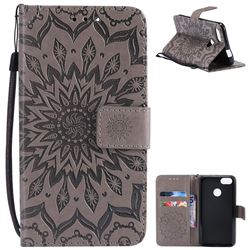 Embossing Sunflower Leather Wallet Case for Huawei P9 Lite Mini (Y6 Pro 2017) - Gray