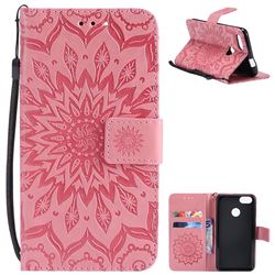Embossing Sunflower Leather Wallet Case for Huawei P9 Lite Mini (Y6 Pro 2017) - Pink