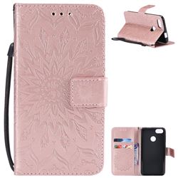 Embossing Sunflower Leather Wallet Case for Huawei P9 Lite Mini (Y6 Pro 2017) - Rose Gold