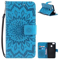 Embossing Sunflower Leather Wallet Case for Huawei P9 Lite Mini (Y6 Pro 2017) - Blue