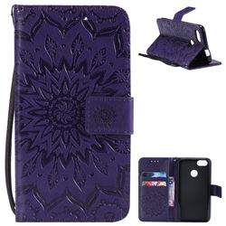 Embossing Sunflower Leather Wallet Case for Huawei P9 Lite Mini (Y6 Pro 2017) - Purple