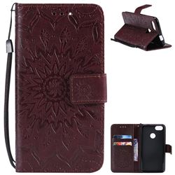 Embossing Sunflower Leather Wallet Case for Huawei P9 Lite Mini (Y6 Pro 2017) - Brown