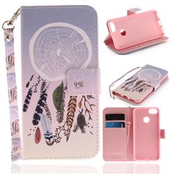 Wind Chimes Hand Strap Leather Wallet Case for Huawei P9 Lite Mini (Y6 Pro 2017)