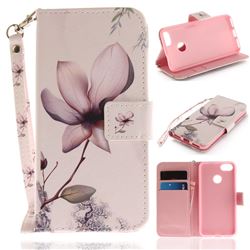 Magnolia Flower Hand Strap Leather Wallet Case for Huawei P9 Lite Mini (Y6 Pro 2017)
