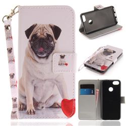 Pug Dog Hand Strap Leather Wallet Case for Huawei P9 Lite Mini (Y6 Pro 2017)