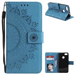Intricate Embossing Datura Leather Wallet Case for Huawei P9 Lite Mini (Y6 Pro 2017) - Blue