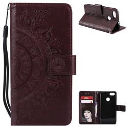 Intricate Embossing Datura Leather Wallet Case for Huawei P9 Lite Mini (Y6 Pro 2017) - Brown