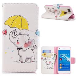 Umbrella Elephant Leather Wallet Case for Huawei P9 Lite Mini (Y6 Pro 2017)