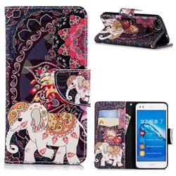 Totem Flower Elephant Leather Wallet Case for Huawei P9 Lite Mini (Y6 Pro 2017)