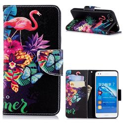 Flowers Flamingos Leather Wallet Case for Huawei P9 Lite Mini (Y6 Pro 2017)