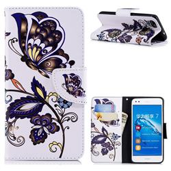 Butterflies and Flowers Leather Wallet Case for Huawei P9 Lite Mini (Y6 Pro 2017)