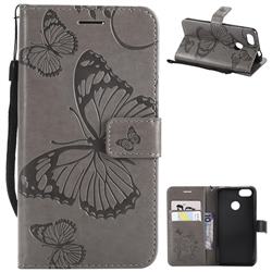 Embossing 3D Butterfly Leather Wallet Case for Huawei P9 Lite Mini (Y6 Pro 2017) - Gray