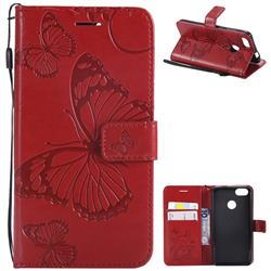 Embossing 3D Butterfly Leather Wallet Case for Huawei P9 Lite Mini (Y6 Pro 2017) - Red