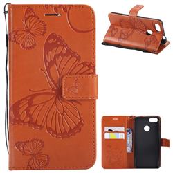 Embossing 3D Butterfly Leather Wallet Case for Huawei P9 Lite Mini (Y6 Pro 2017) - Orange