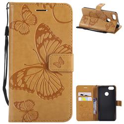 Embossing 3D Butterfly Leather Wallet Case for Huawei P9 Lite Mini (Y6 Pro 2017) - Yellow