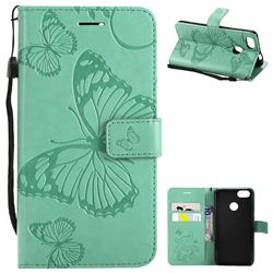 Embossing 3D Butterfly Leather Wallet Case for Huawei P9 Lite Mini (Y6 Pro 2017) - Green