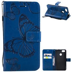 Embossing 3D Butterfly Leather Wallet Case for Huawei P9 Lite Mini (Y6 Pro 2017) - Blue