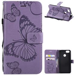 Embossing 3D Butterfly Leather Wallet Case for Huawei P9 Lite Mini (Y6 Pro 2017) - Purple