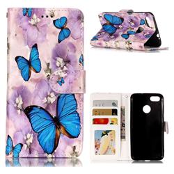 Purple Flowers Butterfly 3D Relief Oil PU Leather Wallet Case for Huawei P9 Lite Mini (Y6 Pro 2017)