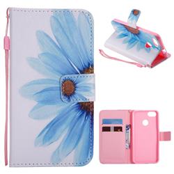 Blue Sunflower PU Leather Wallet Case for Huawei P9 Lite Mini (Y6 Pro 2017)