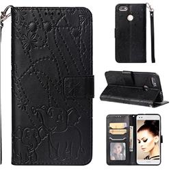 Embossing Fireworks Elephant Leather Wallet Case for Huawei P9 Lite Mini (Y6 Pro 2017) - Black