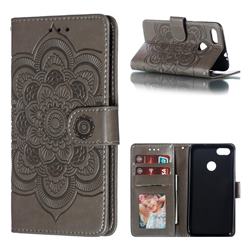 Intricate Embossing Datura Solar Leather Wallet Case for Huawei P9 Lite Mini (Y6 Pro 2017) - Gray