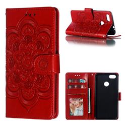 Intricate Embossing Datura Solar Leather Wallet Case for Huawei P9 Lite Mini (Y6 Pro 2017) - Red