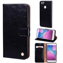 Luxury Retro Oil Wax PU Leather Wallet Phone Case for Huawei P9 Lite Mini (Y6 Pro 2017) - Deep Black
