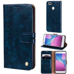 Luxury Retro Oil Wax PU Leather Wallet Phone Case for Huawei P9 Lite Mini (Y6 Pro 2017) - Sapphire