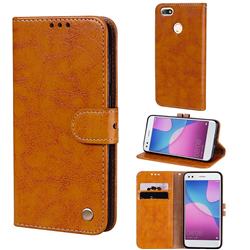 Luxury Retro Oil Wax PU Leather Wallet Phone Case for Huawei P9 Lite Mini (Y6 Pro 2017) - Orange Yellow