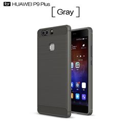 Luxury Carbon Fiber Brushed Wire Drawing Silicone TPU Back Cover for Huawei P9 Plus P9plus (Gray)