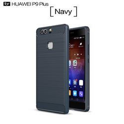 Luxury Carbon Fiber Brushed Wire Drawing Silicone TPU Back Cover for Huawei P9 Plus P9plus (Navy)