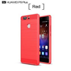 Luxury Carbon Fiber Brushed Wire Drawing Silicone TPU Back Cover for Huawei P9 Plus P9plus (Red)