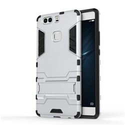 Tactical Grip Kickstand Shockproof Dual Layer Rugged Hard Cover for Huawei P9 Plus P9plus Silver - TPU Case - Guuds