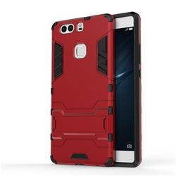 Armor Premium Tactical Grip Kickstand Shockproof Dual Layer Rugged Hard Cover for Huawei P9 Plus P9plus - Wine Red