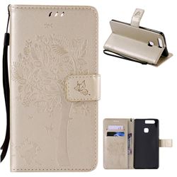 Embossing Butterfly Tree Leather Wallet Case for Huawei P9 Plus - Champagne