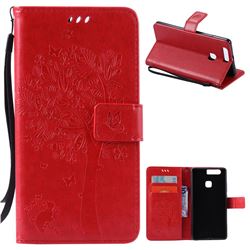 Embossing Butterfly Tree Leather Wallet Case for Huawei P9 Plus - Red